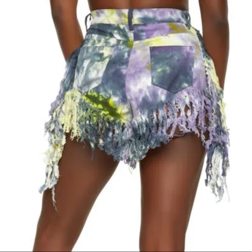 Tie Dye Fringe Denim Shorts - Picture 2 of 7